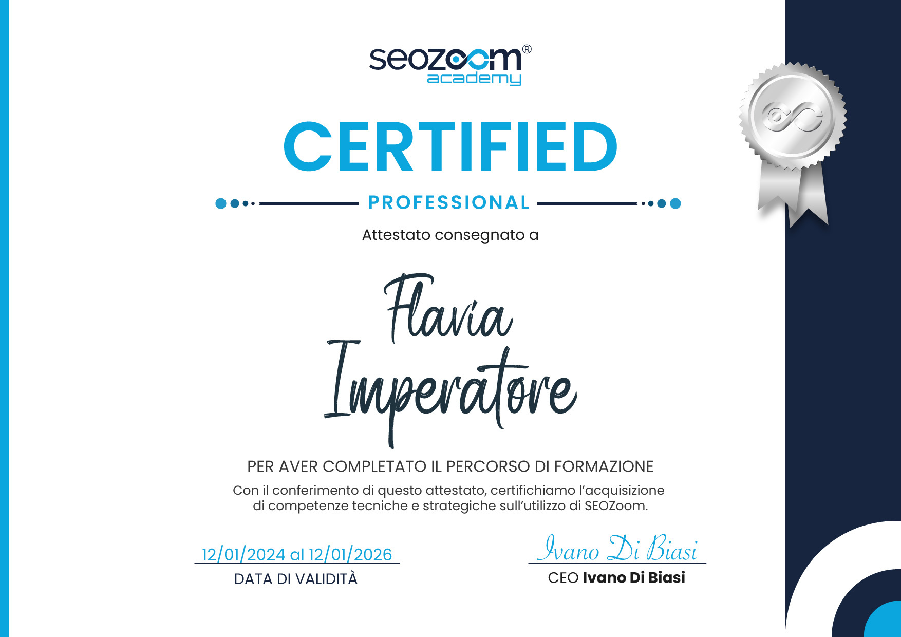 Certificazione per SEOZoom Certified Professional